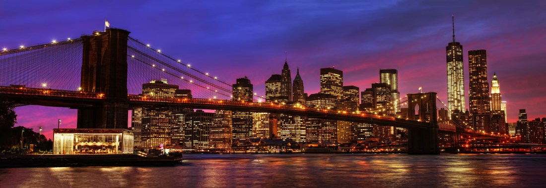 Brooklyn Bridge and Manhattan at sunset
